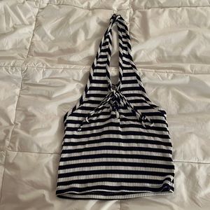 Navy and white striped halter tank